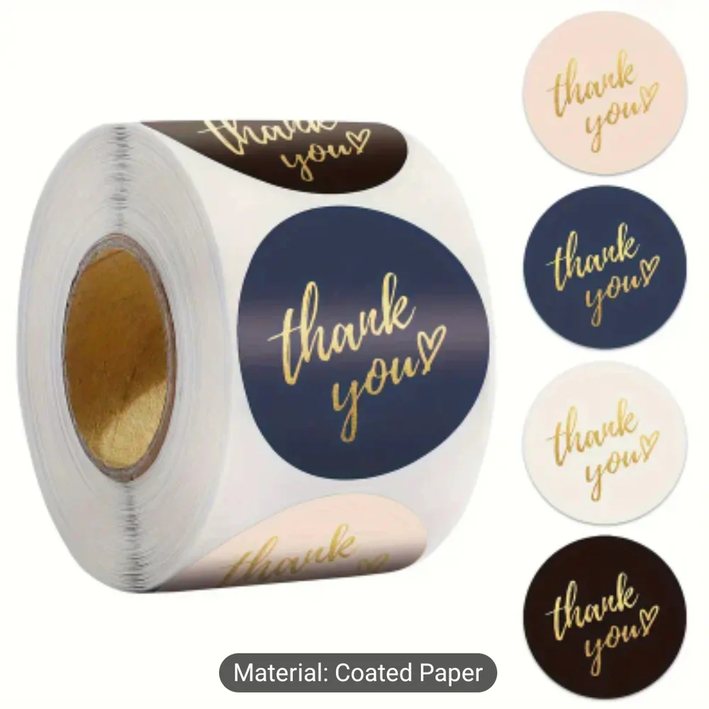 Black and Gold Thank You Stickers - 500 Pcs